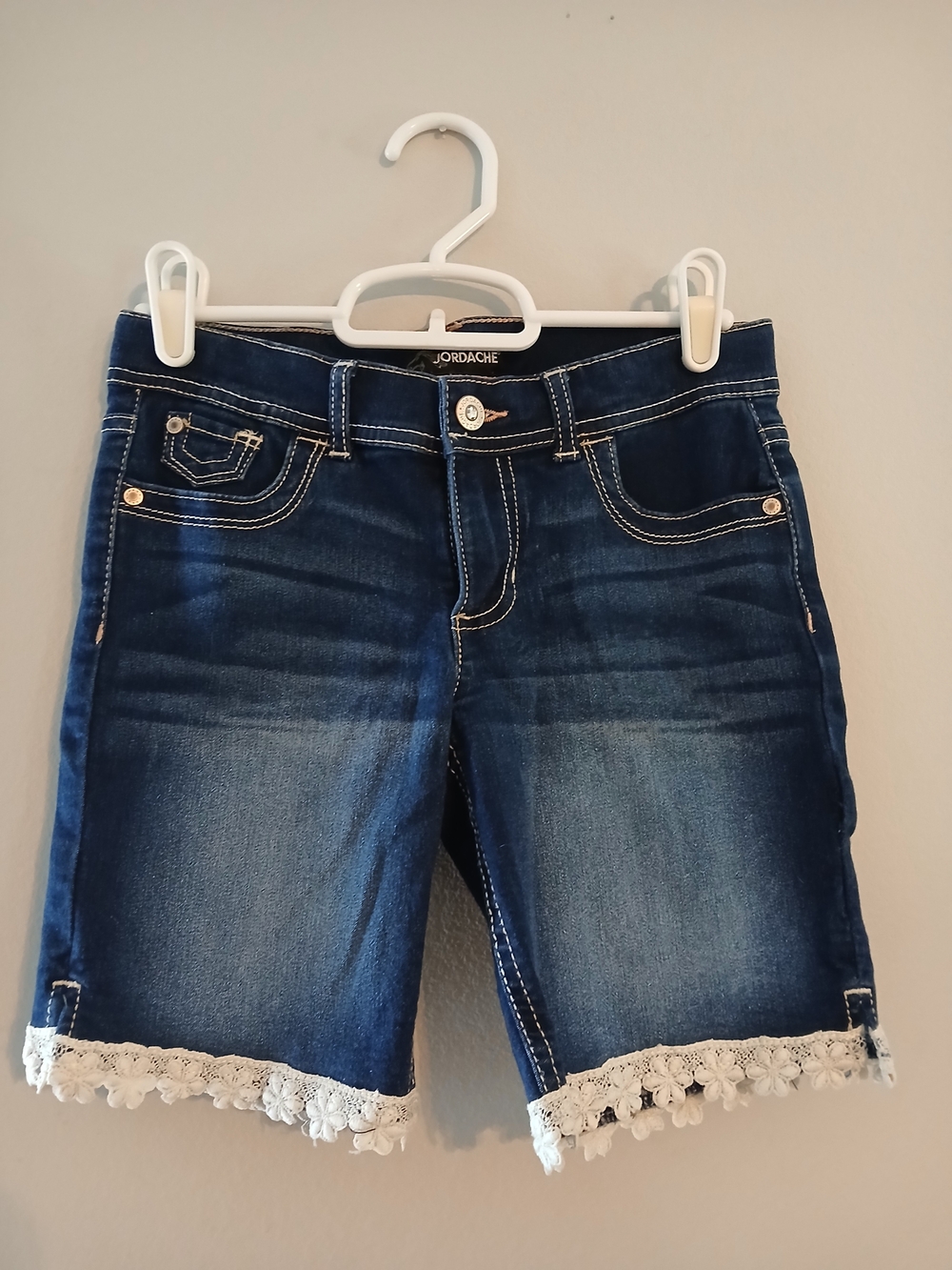 Jordache Dark Blue Denim Lace-Hem Girl's Shorts